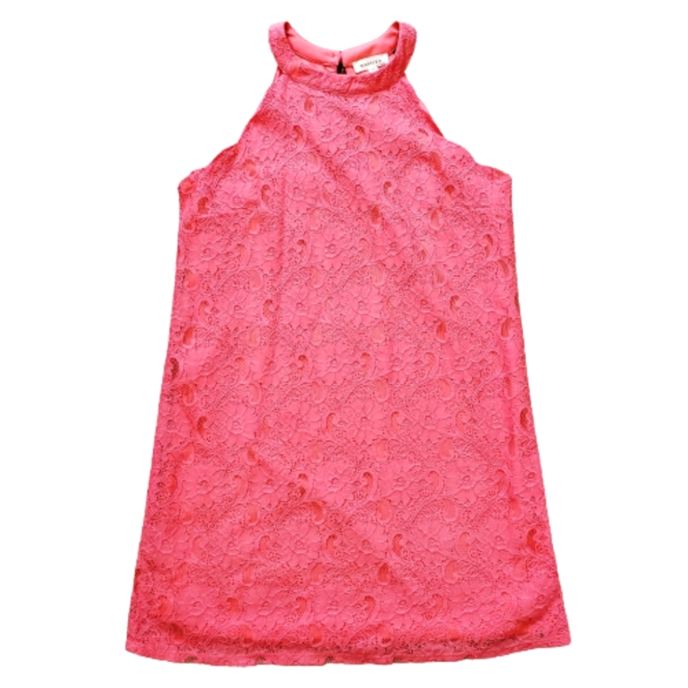 Monteau Coral Lace Halter Mini Dress Scalloped Neck Keyhole Back Size M